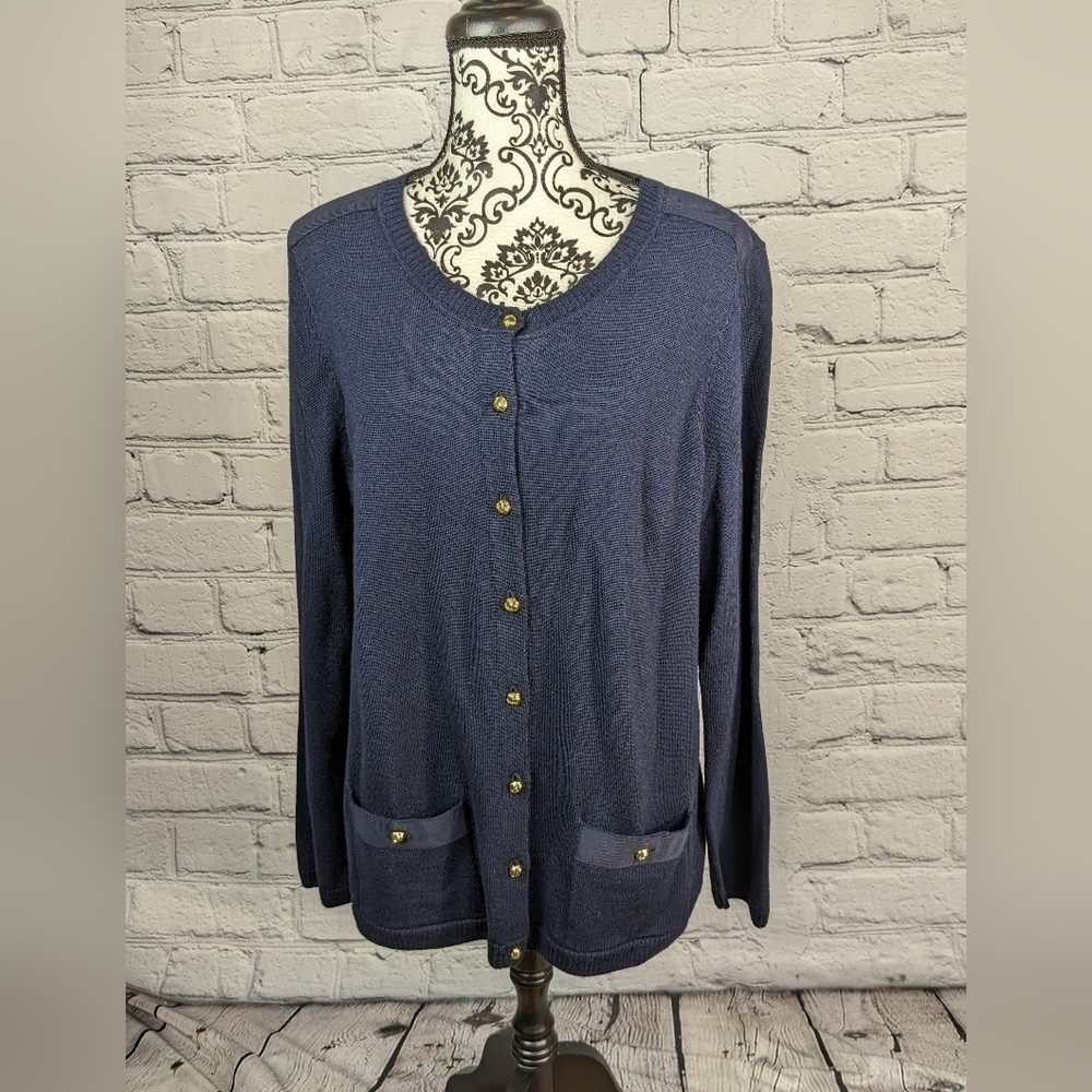 Talbots women's long sleeve button front wool sweater pockets 1x stretch knit b6